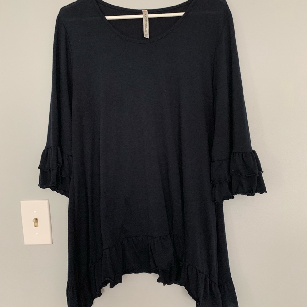 Navy ruffle sleeve shirt!